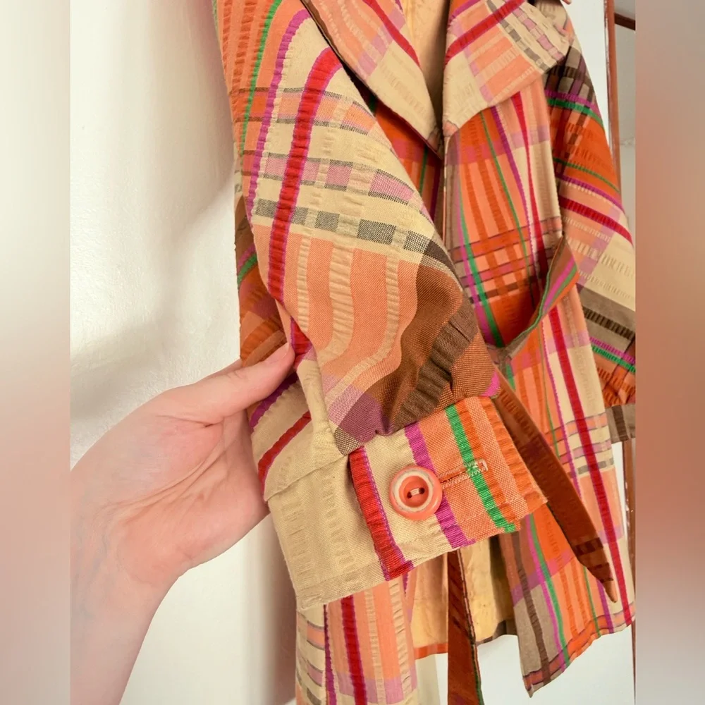 VTG 70s New York Debutogs Rainbow Plaid Spring Belted Maximalist LightJacket S/M - Picture 3 of 16